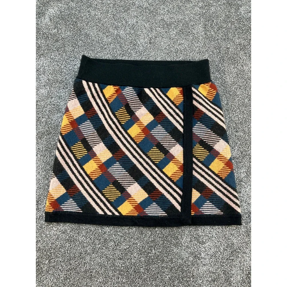 Title Nine Plaid Knit Wrap Mini Skirt XS Wool Blend Multicolor‎